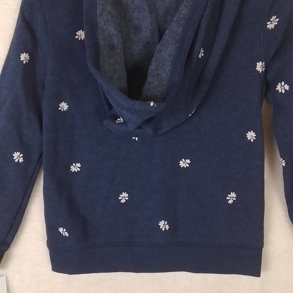 Oshkosh Full Zip‎ Fleece Hoodie Girl's Size 5T in Denim Blue w/ White Daisies - Picture 8 of 13